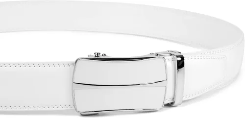 Vista 6 de Clubbelts Cinturón de cuero con trinquete para hombre con hebilla automática, negroblancomarrón, 1 38 de ancho, cinturón de vestir ajustable