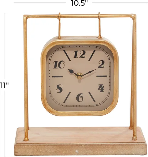 Vista 9 de Deco 79 Reloj de péndulo de madera con base de madera, 10 x 5 x 11 pulgadas, dorado