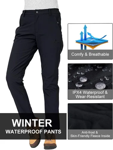 Vista 4 de CAMEL CROWN Pantalones impermeables con forro polar Softshell para mujer, cálidos, resistentes al viento, para esquí, nieve, senderismo, caza