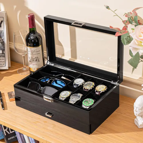 Vista 4 de ProCase Paquete de caja de reloj de 2 niveles con 20 ranuras de acabado lacado caja de reloj