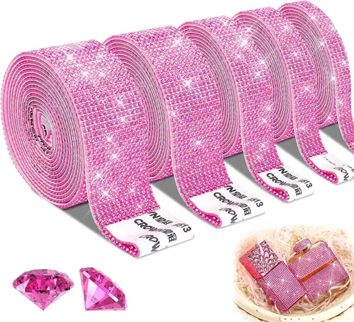 Vista 12 de 5 rollos de cinta autoadhesiva de diamantes de imitación con cristal, cinta de diamantes bling con pegatinas de 2 mm para manualidades, bodas