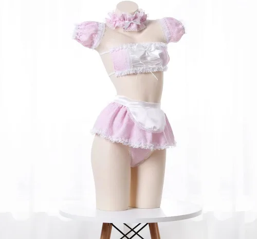 Vista 2 de SNOMYRS Traje de sirvienta sexy anime Cosplay Kawaii Lolita Maid Lencería traje de encaje Bikini traje de sujetador y minifalda