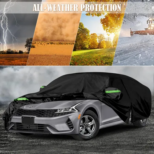 Vista 6 de Funda impermeable para automóvil de 6 capas para Kia K5/Optima 2010-2026 All Weather Car Cover with Cotton Liner, Zipper Door, Windproof Bands for