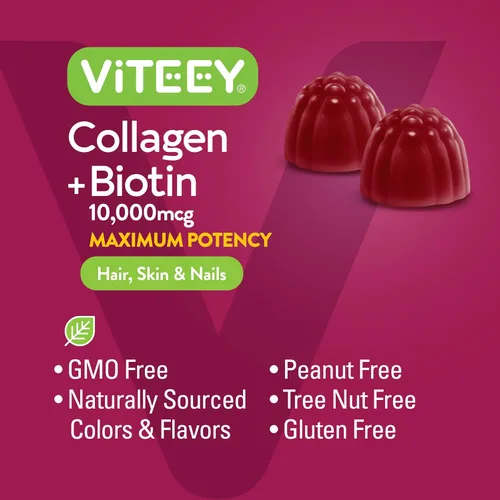 Vista 5 de Viteey - Gomitas de colágeno con gomitas de biotina for Hair Skin and Nails Vitaminas – Suplementos de biotina y colágeno para mujeres y hombres