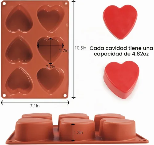 Vista 5 de Actvty Molde de silicona de corazón, 2 paquetes de moldes de jabón de Marrón