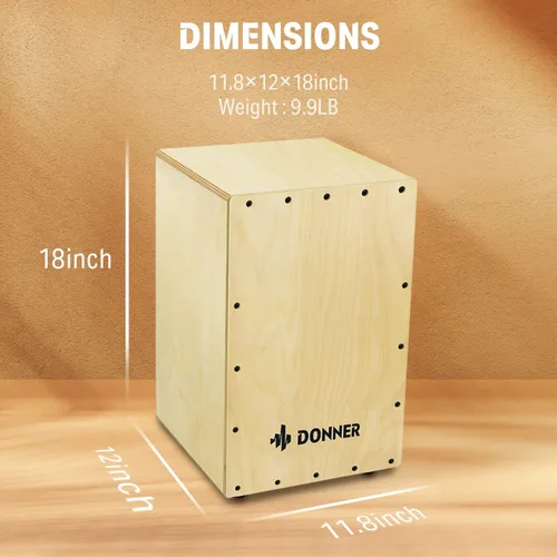Vista 4 de Donner Cajón de tambor de percusión, instrumento de tamaño completo con cuerdas y estuche, caja de ritmo de madera de abedul, cajón de percusión