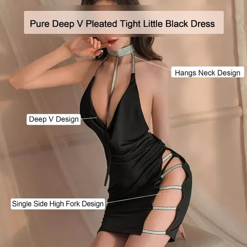 Vista 2 de Vestido de lencería sexy con espalda abierta, uniforme exótico, camisón halter recortado, ropa de dormir en V