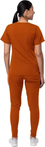 Vista 2 de Adar Pro Flawless Plus - Conjunto de uniforme médico para mujer, parte superior con cuello en V y pantalones deportivos