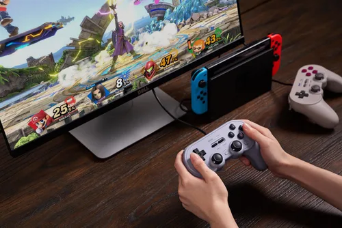 Vista 6 de 8Bitdo Pro 2 Wired Controller with Customize Back Buttons & Modifiable Vibration for Switch, Steam Deck, PC Windows and Raspberry Pi (Gray Edition)