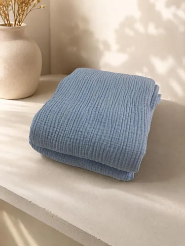 Vista 5 de Funda de sofá lavable 100% algodón puro, funda de sofá de gasa azul bebé para sofá seccional, 3 plazas, sofá, muselina transpirable tela natural