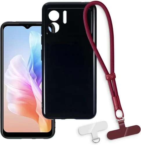 Vista 19 de Estuche y correa de muñeca para Doogee N50 - transparente+negro Funda protectora 2 en 1 para teléfono de 6.52 pulgadas con cordón desmontable