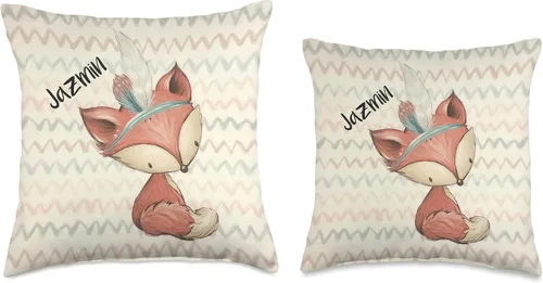 Vista 3 de Jazmin New Born Children First Birthday Gifts Jazmin Name Cute Fox - Cojín personalizado para bebé recién nacido, 16 x 16 pulgadas, multicolor