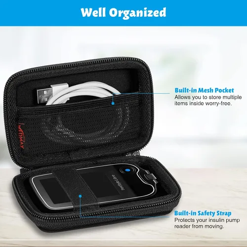 Vista 3 de Carcasa rígida para Freestyle Libre 3 2 / Libre Reader Estuche de transporte ligero a prueba de golpes para diabéticos con clip y asa (negro)