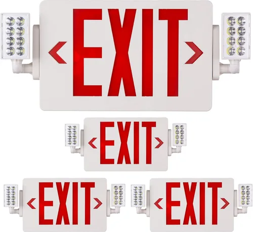 Vista 7 de Paquete de 1 letrero de salida con certificación UL con luces de emergencia, dos luces LED de salida de emergencia de cabeza ajustable con batería