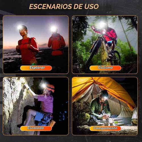 Vista 7 de Linterna frontal LED recargable de 1000 lúmenes, superbrillante, con 10 modos y sensor de movimiento, juego de 2 lámparas frontales con zoom