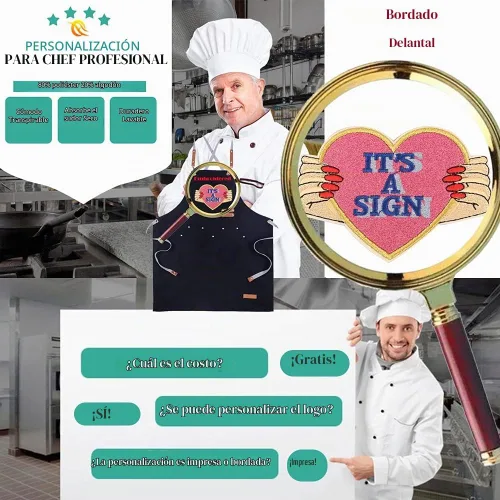 Vista 3 de Delantal de chef personalizado con espalda cruzada con correas ajustables, lona bordada e impresión Beigeapron (bordado)
