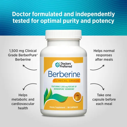Vista 2 de Suplemento clínico de Berberina DOCTORS' PREFERRED - Formulado por médicos 1500 mg por porción diaria 90 unidades Suplemento de berberina