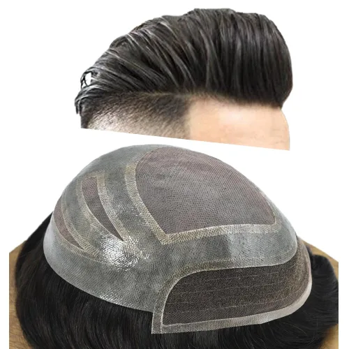 Vista 10 de Sistema de reemplazo de cabello humano para hombre, sistema de cabello fino mono para hombre, pelo de tupé recubierto de poliuretano para hombres
