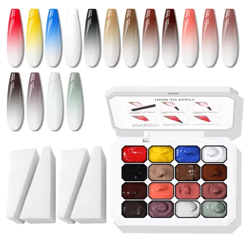 Vista 20 de Esponjas Pat Paleta de Esmalte de Uñas en Gel, 16 Colores Mezclado Degradado Ombré Esmalte en Gel Dando Toques Pintura Degradada Arte de Uñas, Sin