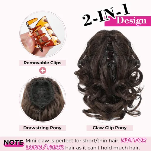 Vista 3 de REECHO Extensión de cola de caballo, 23 cm de largo, rizada, ondulada, pinza de clip para colas de caballo, extensiones de cabello HP001 para Negro