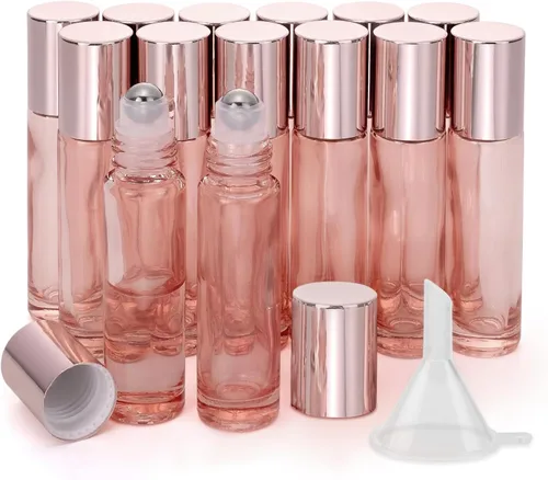 Vista 8 de Kesell Botellas de rodillo de vidrio de 0.2 fl oz, rosa transparente Rosa claro