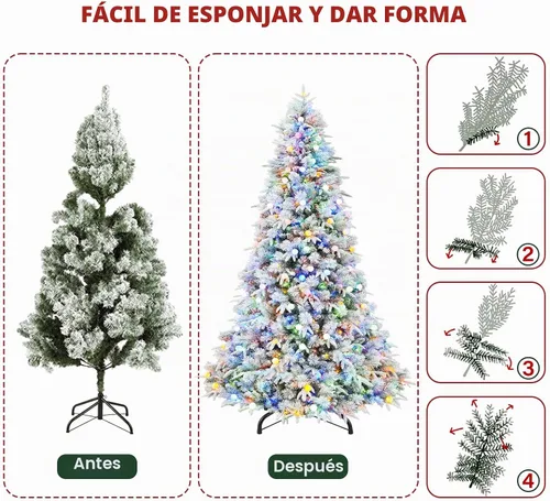 Vista 9 de Hykolity Árbol de Navidad flocado preiluminado de 7.5 pies, 450 luces LED 1592 puntas flocadas mixtas, 450 LED blanco cálido y multicolor, 10 modos