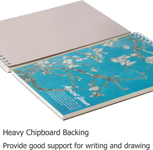 Vista 2 de Paquete de 2 libros estéticos de bocetos en espiral para niños, 98 libras/5.64 oz/m², papel grueso sin ácidos, A4, diario mixto en blanco, cuaderno
