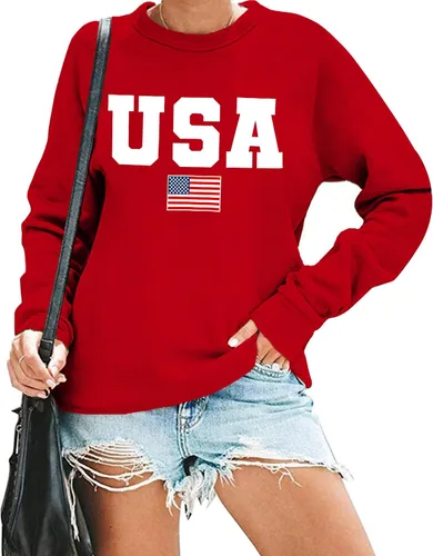 Vista 3 de Sudadera de Estados Unidos para mujer, camiseta patriótica con diseño de bandera americana, diseño de estrellas y rayas, para el 4 de julio