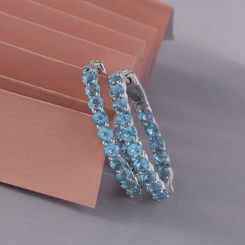 Vista 2 de Femme Luxe Pendientes de aro con piedras preciosas Inside-Out en plata, meses de piedra natal