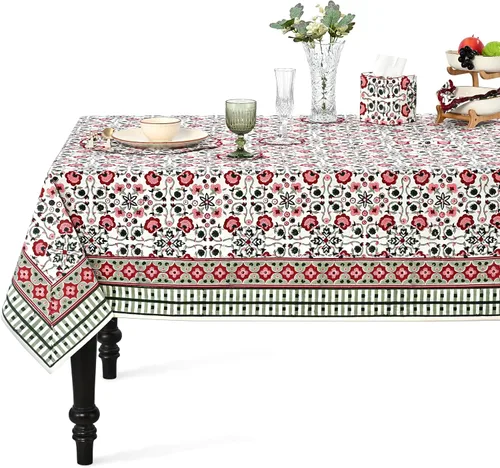 Vista 376 de Ridhi Mantel cuadrado con estampado de bloques de mano de caléndula ámbar