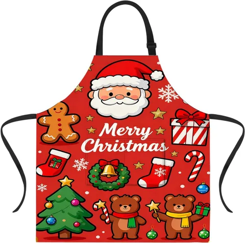 Vista 60 de ANNA QUEEN Delantal de Feliz Navidad para mujeres y hombres con bolsillos, delantal de muñeco de nieve, delantal de cocina ajustable para cocinero