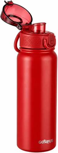 Vista 15 de GOPPUS Botella de agua de acero inoxidable aislada de 20 oz sin BPA, excelente para viajes, con tapa para beber - A prueba de fugas y sudor con tapa
