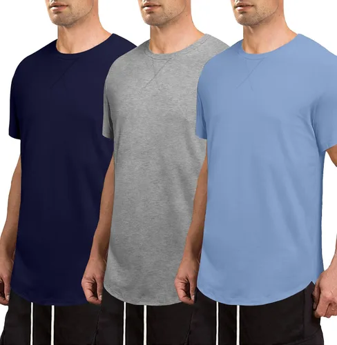 Vista 5 de JMIERR Mens 3 Pack Cotton Hipster Hip Hop Longline Crewneck T-Shirt