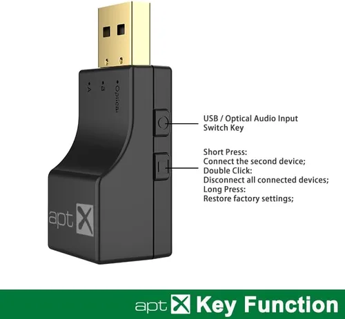 Vista 9 de Transmisor inalámbrico óptico USB Bluetooth 2 en 1 adaptador de transmisor de audio de baja linterna APTX aptX-adaptative/HD/LL multipunto HIFI