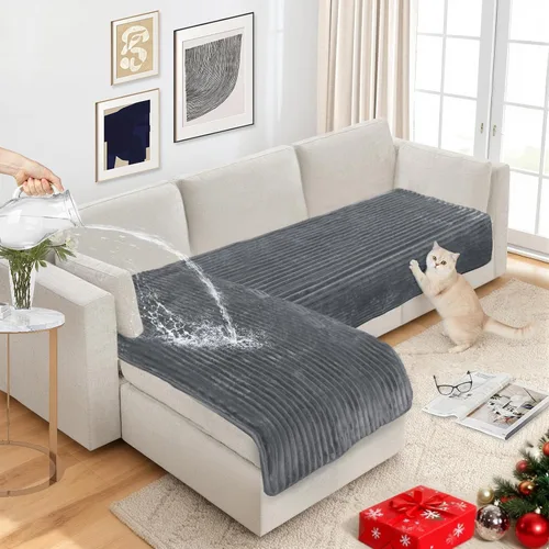 Vista 19 de NAISI Fundas de sofá para perros, funda impermeable de franela a rayas, apta para mascotas, lavable, protector antideslizante para sofá seccional