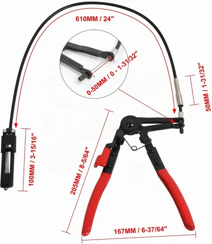 Vista 5 de Alicates de abrazadera de manguera flexible de 24" con herramienta de bloqueo para combustible, aceite y agua de 2 pies de largo alcance