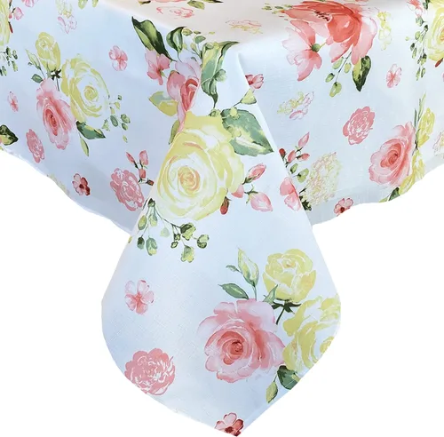 Vista 7 de Newbridge Marie - Mantel de tela floral, rectangular de 52 x 70 pulgadas Pétalo de rosa amarillo y rosa, resistente a las manchas y a las arrugas