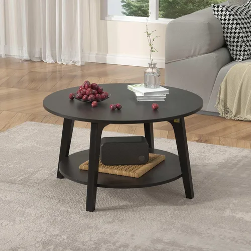 Vista 7 de Mesa auxiliar redonda pequeña con almacenamiento para decoración de sala de estar, mesa de centro de madera, mesa auxiliar de cocina, mesa central
