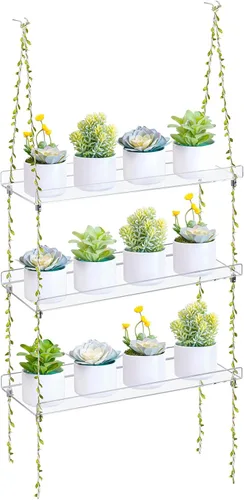 Vista 12 de Sumerflos Cajas de ventana de acrílico de 2 niveles para ventana de cocina, dormitorio, sala de estar, 16 pulgadas, flores de pared de 16 pulgadas