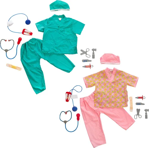 Vista 2 de IQ Toys Juego de disfraz de doctor y enfermera para niños y niñas con 2 juegos de 7 accesorios, incluyendo estetoscopios y kit médico, equipo médico