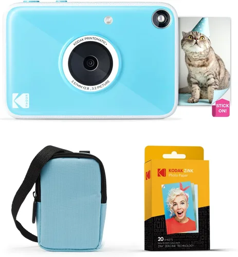 Vista 18 de KODAK Printomatic+ - Paquete de inicio de cámara digital de impresión instantánea + Estuche de transporte + Papel fotográfico adhesivo Zink de 20
