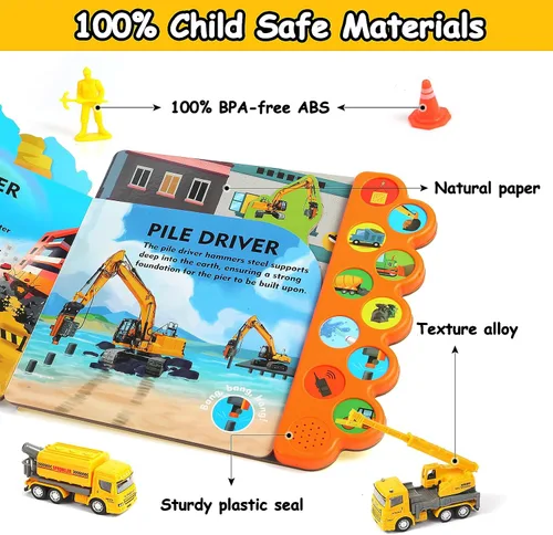 Vista 6 de Juguetes de Construcción con Libros de Sonido - ¡Excava! ¡Tira! ¡Construye! Libro de Tablero de Construcción con 10 Botones y 20 Piezas de Juguetes