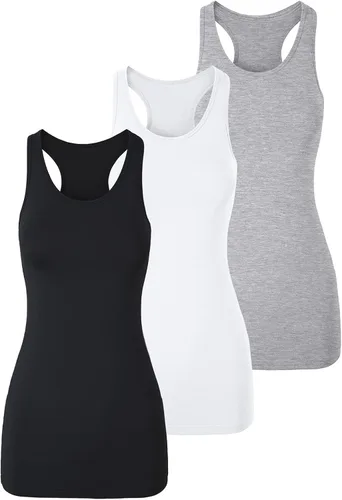 Vista 8 de TAIPOVE Camisetas largas sin mangas para mujer de algodón para capas con espalda cruzada extra largas para ropa deportiva, paquete de 3
