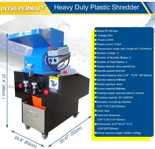 Vista 3 de INTSUPERMAI Trituradora de plástico eléctrico Máquina trituradora granuladora Máquina trituradora de plástico resistente Reciclaje para plástico