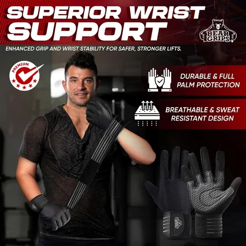 Vista 4 de Bear Grips Guantes de levantamiento de pesas para hombres y mujeres Guantes de levantamiento de medio dedo Guantes de entrenamiento de dedo dedo