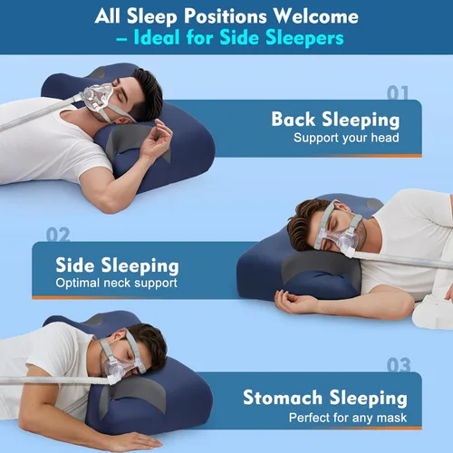 Vista 4 de Almohada CPAP para personas que duermen de lado y espalda – Almohada cervical ajustable de espuma viscoelástica para apoyo del cuello y un mejor