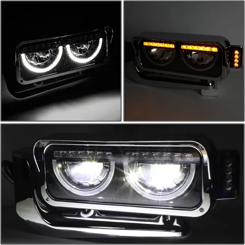 Vista 4 de DNA MOTORING HL-HAY-033-BK Par de faros delanteros LED con anillo de halo tipo U y reflector, ángulo amplio, compatible con Peterbilt 359
