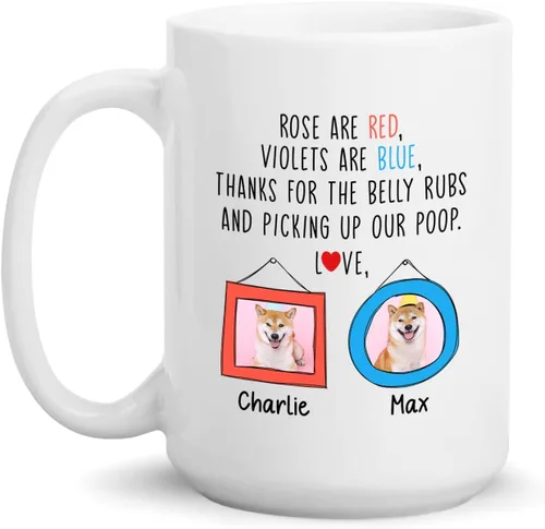 Vista 16 de Taza de café blanca personalizada con foto, con texto en inglés «To The World's Best Dog Dad We Woof You», taza de café blanca de 11 onzas y 15