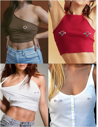 Vista 4 de Oufksiyy - 12 pares de anillos para pezón con piedra de circonita cúbica, acero inoxidable 316L, 0.49oz, 0.49oz, para pezón, para mujer, joyería