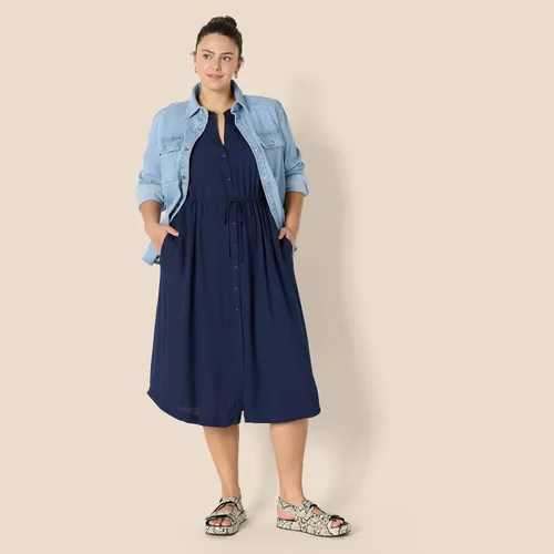 Vista 7 de Tienda Essentials Womens Fit and Flare Half-Sleeve Waisted Midi A-Line Dress with Pockets